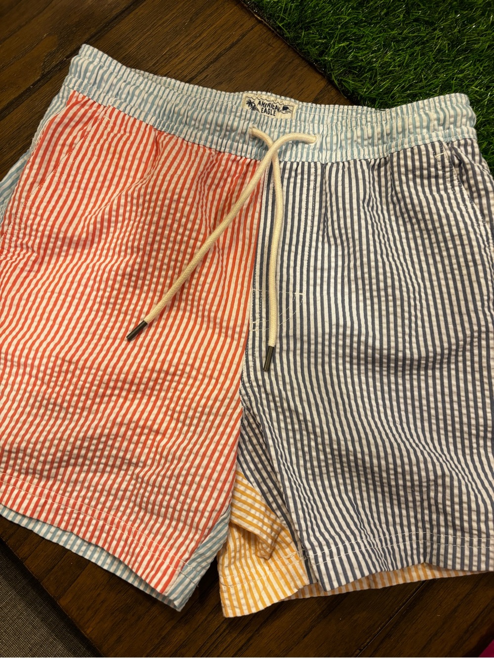 Striped Multi-Color Seersucker Swim Shorts - Men